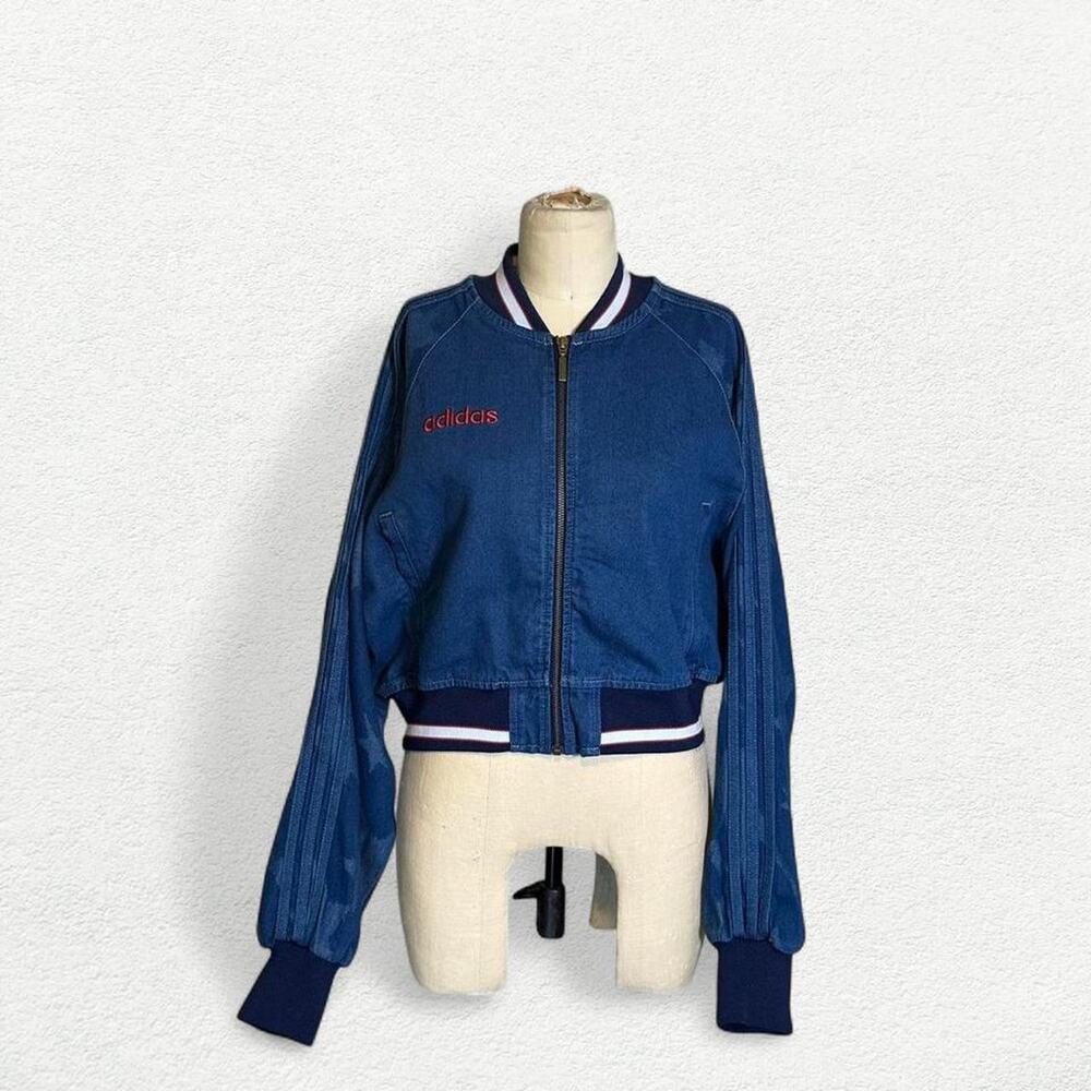 Adidas Originals SST Denim Graphic Varsity Bomber Jacket in Blue Jean